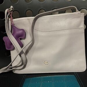 Radley London Light Gray Crossbody Bag with Purple Charm